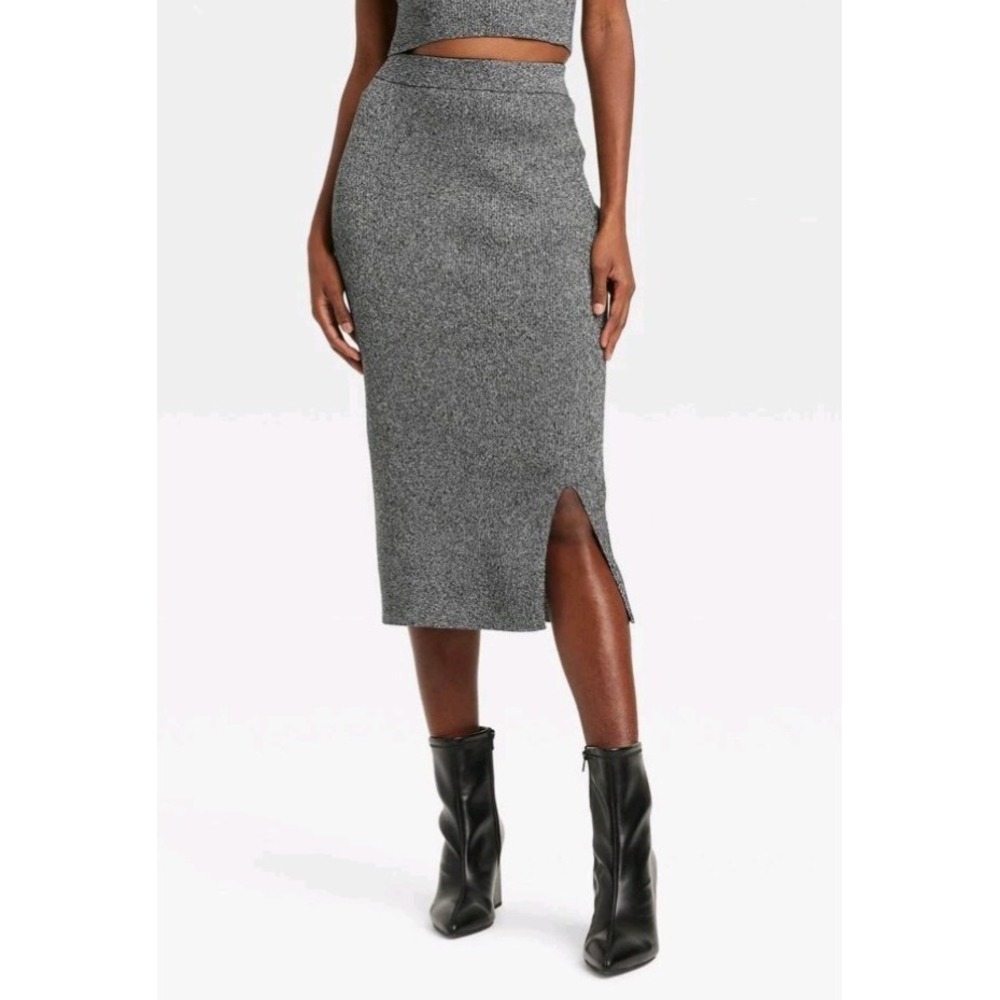 NWT Women's A New Day Size XL Lurex Midi Silver Sweater Skirt